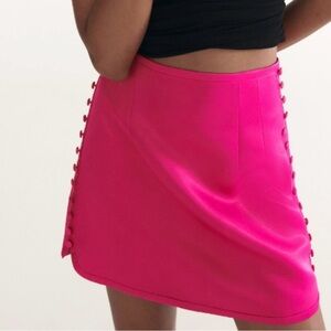 Zara Hot Pink Mini Skirt w/ Side Button Trim Detail Bold & Trendy Chic Size S